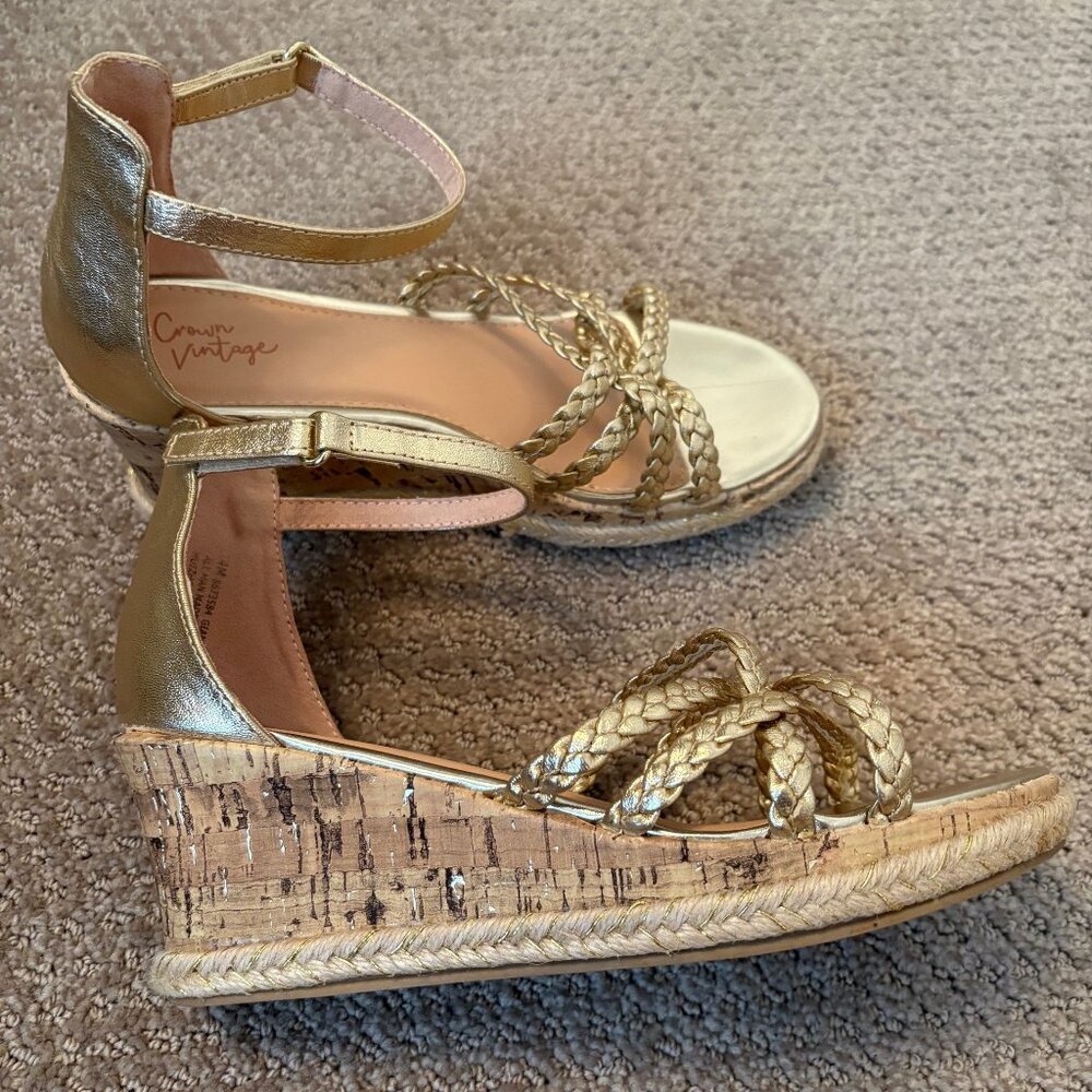 Gold Crown Vintage Espadrille Wedge Sandals - Girls Size 4 (Women's 6)